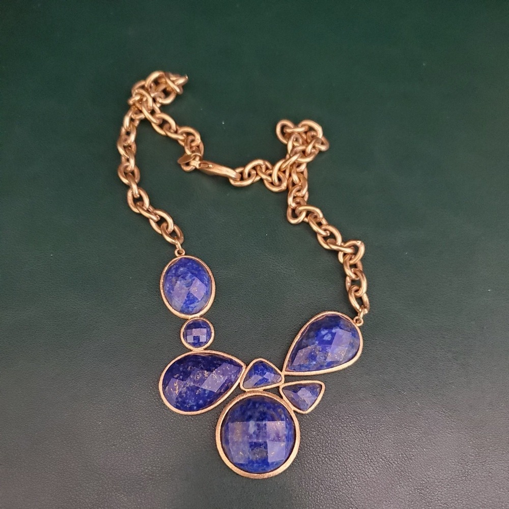 Rivka Friedman Lapis Lazuli Gold Tone Faceted Stone Statement Bib Necklace RF
